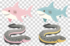 Cute Sea Animal | Clip art PNG Vector Ocean Turtle Whale eps Product Image 6