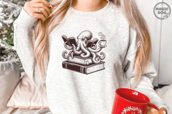 Octopus Reading Books, Book Lover Octopus With Coffee SVG Product Image 6