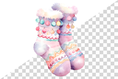 Girls Winter Fur Socks | watercolor clipart cute fluffy kids Product Image 6
