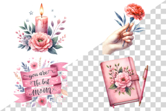 Pink Mother's Day | Watercolor PNG Clipart Mom Child Love Product Image 6