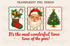 Vintage Christmas Clipart Set, Santa, Tree &amp; Stocking PNG Product Image 1
