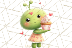 Green Alien Valentine Clipart PNG, Cute Alien Valentines Product Image 2