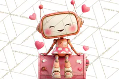 Valentine Robot Clipart PNG, Cute Valentine Robots, Kids Product Image 5