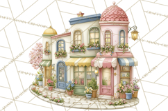 Watercolor Spring Town Clipart, Whimsical Pastel Village Product Image 5