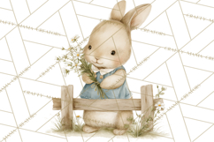 Vintage Spring Bunny Clipart, Whimsical Bunny Gardening Product Image 2