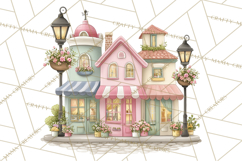 Watercolor Spring Town Clipart, Whimsical Pastel Village Product Image 3