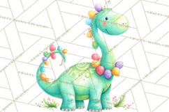Dinosaur Birthday Clipart PNG, Watercolor Dino Birthday Product Image 2