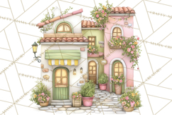 Watercolor Spring Town Clipart, Whimsical Pastel Village Product Image 2