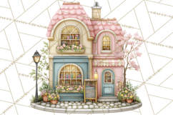 Watercolor Spring Town Clipart, Whimsical Pastel Village Product Image 4