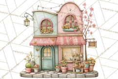 Watercolor Spring Town Clipart, Whimsical Pastel Village Product Image 5