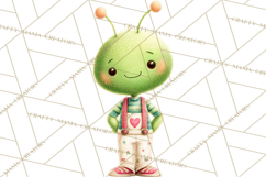 Green Alien Valentine Clipart PNG, Cute Alien Valentines Product Image 4