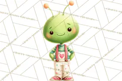 Green Alien Valentine Clipart PNG, Cute Alien Valentines Product Image 4