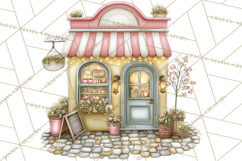 Watercolor Spring Town Clipart, Whimsical Pastel Village Product Image 3
