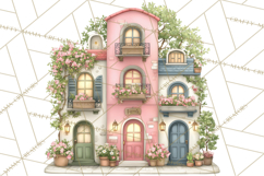 Watercolor Spring Town Clipart, Whimsical Pastel Village Product Image 4