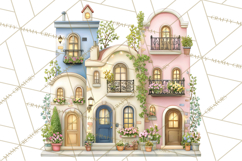 Watercolor Spring Town Clipart, Whimsical Pastel Village Product Image 5