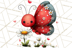 Happy Bug Friends Clipart, Ladybugs, Bees, Butterflies Png Product Image 3