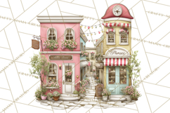 Watercolor Spring Town Clipart, Whimsical Pastel Village Product Image 3
