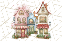 Watercolor Spring Town Clipart, Whimsical Pastel Village Product Image 4