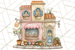 Watercolor Spring Town Clipart, Whimsical Pastel Village Product Image 5