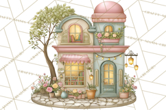 Watercolor Spring Town Clipart, Whimsical Pastel Village Product Image 2