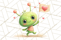 Green Alien Valentine Clipart PNG, Cute Alien Valentines Product Image 5