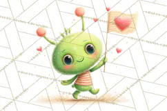 Green Alien Valentine Clipart PNG, Cute Alien Valentines Product Image 5