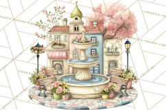 Watercolor Spring Town Clipart, Whimsical Pastel Village Product Image 5