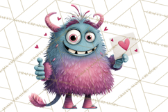 Valentine Monster Clipart PNG, Cute Valentine Monsters, Kids Product Image 3