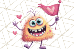 Valentine Monster Clipart PNG, Cute Valentine Monsters, Kids Product Image 3