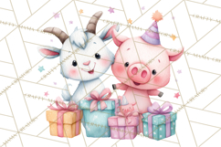 Farm Birthday Clipart PNG, Watercolor Farm Animals Birthday Product Image 3
