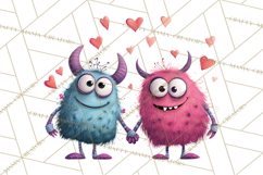 Valentine Monster Clipart PNG, Cute Valentine Monsters, Kids Product Image 5