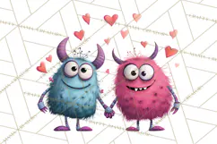 Valentine Monster Clipart PNG, Cute Valentine Monsters, Kids Product Image 5