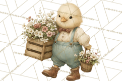Vintage Spring Chicks Clipart, Cute Baby Chick Gardening Product Image 2