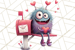 Valentine Monster Clipart PNG, Cute Valentine Monsters, Kids Product Image 3