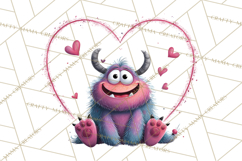 Valentine Monster Clipart PNG, Cute Valentine Monsters, Kids Product Image 5
