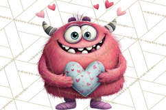 Valentine Monster Clipart PNG, Cute Valentine Monsters, Kids Product Image 2
