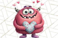 Valentine Monster Clipart PNG, Cute Valentine Monsters, Kids Product Image 2