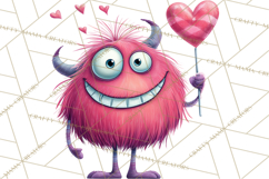 Valentine Monster Clipart PNG, Cute Valentine Monsters, Kids Product Image 3