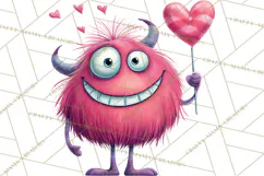 Valentine Monster Clipart PNG, Cute Valentine Monsters, Kids Product Image 3