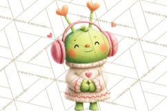 Green Alien Valentine Clipart PNG, Cute Alien Valentines Product Image 3