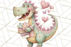 Valentine Dinosaur Clipart PNG, Cute Valentine Dinosaurs Product Image 3