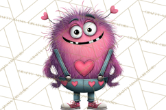 Valentine Monster Clipart PNG, Cute Valentine Monsters, Kids Product Image 5