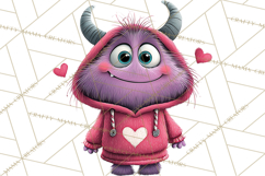 Valentine Monster Clipart PNG, Cute Valentine Monsters, Kids Product Image 3