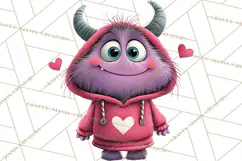 Valentine Monster Clipart PNG, Cute Valentine Monsters, Kids Product Image 3