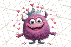 Valentine Monster Clipart PNG, Cute Valentine Monsters, Kids Product Image 4