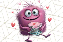 Valentine Monster Clipart PNG, Cute Valentine Monsters, Kids Product Image 5
