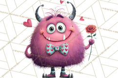 Valentine Monster Clipart PNG, Cute Valentine Monsters, Kids Product Image 2