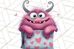 Valentine Monster Clipart PNG, Cute Valentine Monsters, Kids Product Image 3