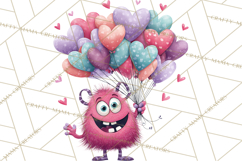 Valentine Monster Clipart PNG, Cute Valentine Monsters, Kids Product Image 4