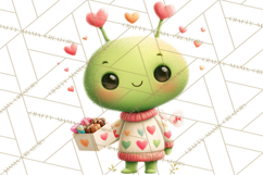 Green Alien Valentine Clipart PNG, Cute Alien Valentines Product Image 4